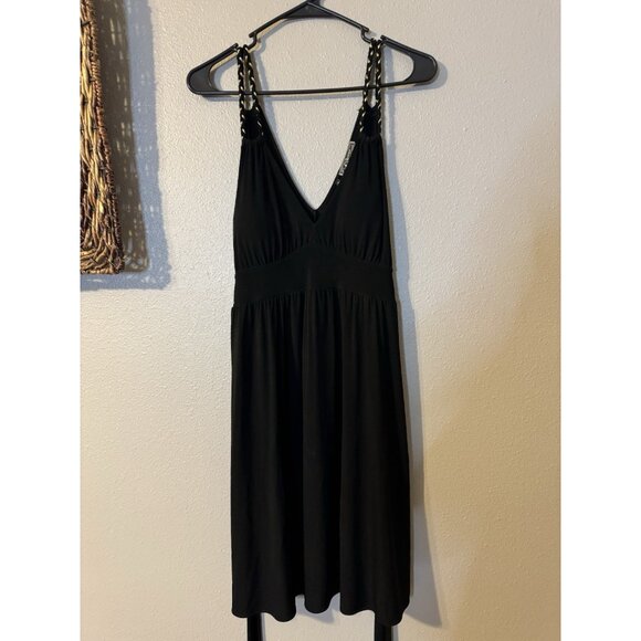 Guess Black Sun Dress M Medium 6 8 10 Black Gold Grecian Braided Straps Padded